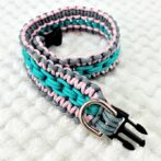 [公式]パラコードマクラメ編み＃139No169ピンクグレーエメラルドグリーン小型犬用首輪