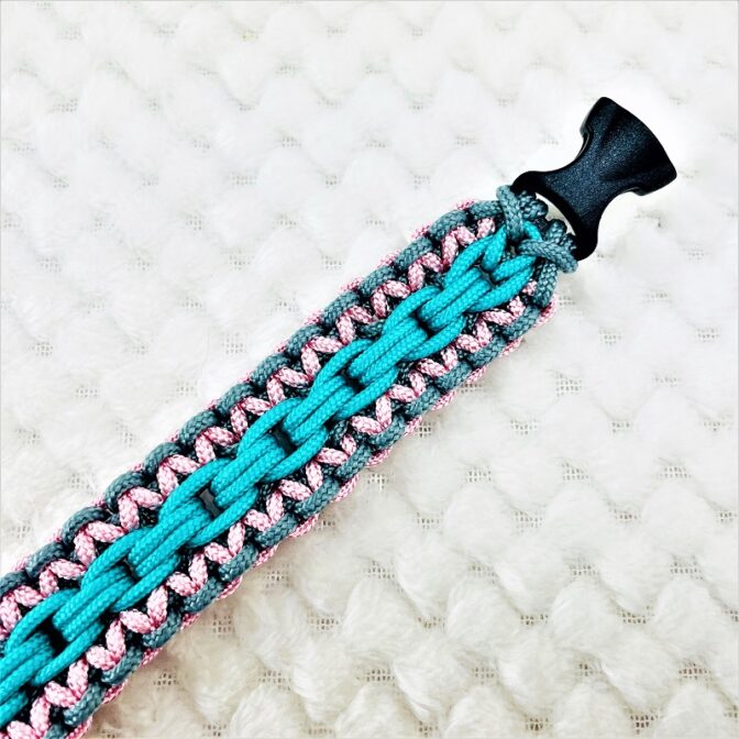 [公式]パラコードマクラメ編み＃139No169ピンクグレーエメラルドグリーン小型犬用首輪