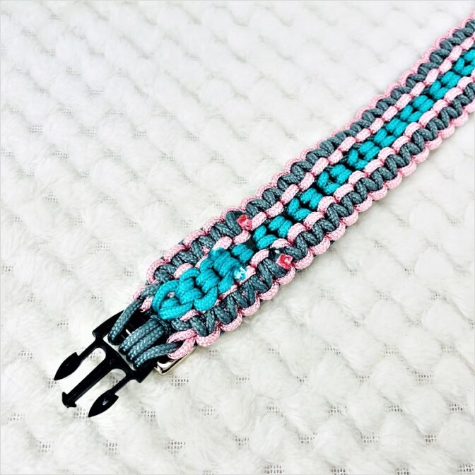 [公式]パラコードマクラメ編み＃139No169ピンクグレーエメラルドグリーン小型犬用首輪