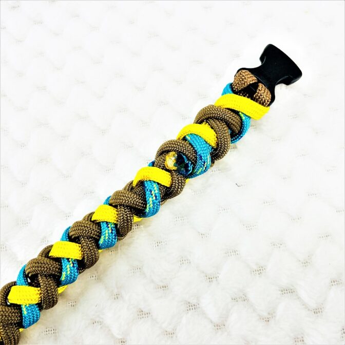 [公式]パラコードマクラメ編み＃140No170イエロー茶ブルーまだら猫・小型犬用首輪