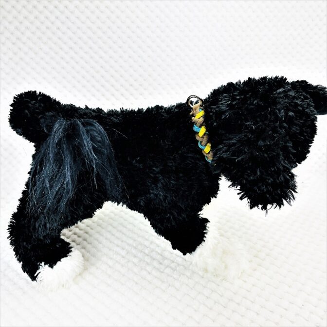 [公式]パラコードマクラメ編み＃140No170イエロー茶ブルーまだら猫・小型犬用首輪