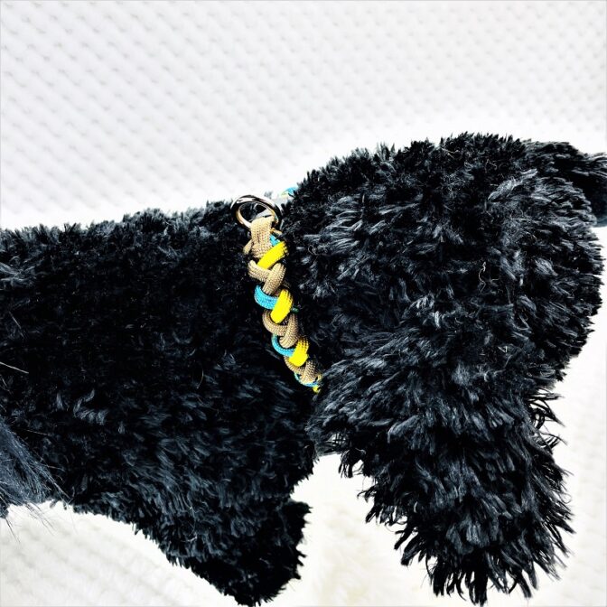 [公式]パラコードマクラメ編み＃140No170イエロー茶ブルーまだら猫・小型犬用首輪