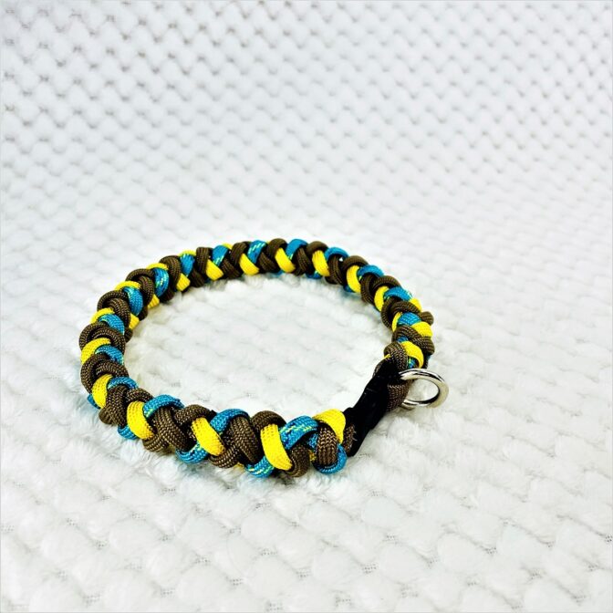 [公式]パラコードマクラメ編み＃140No170イエロー茶ブルーまだら猫・小型犬用首輪