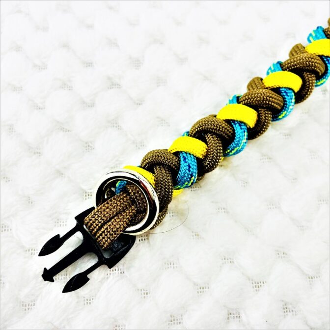 [公式]パラコードマクラメ編み＃140No170イエロー茶ブルーまだら猫・小型犬用首輪