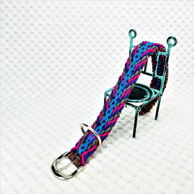 [公式]パラコードマクラメ編み＃135No165ピンク・グレー・紫・茶の小型犬首輪