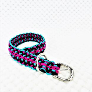 [公式]パラコード編み＃142ピンク黒エメラルドグリーン小型犬用首輪