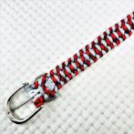 [公式]パラコードマクラメ編み＃143No173赤まだら・ホワイト・ライトグレー大型犬用首輪