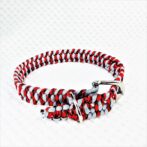 [公式]パラコードマクラメ編み＃143No173赤まだら・ホワイト・ライトグレー大型犬用首輪