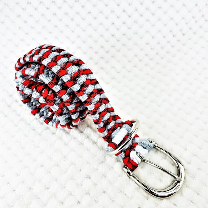 [公式]パラコードマクラメ編み＃143No173赤まだら・ホワイト・ライトグレー大型犬用首輪