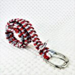 [公式]パラコードマクラメ編み＃143No173赤まだら・ホワイト・ライトグレー大型犬用首輪