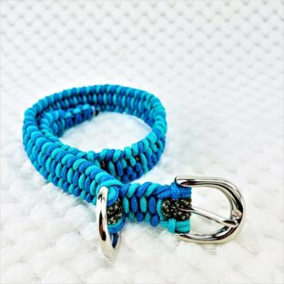 [公式]パラコード編み＃144ブルー・エメラルドグリーン・白黒まだらの小型犬用首輪