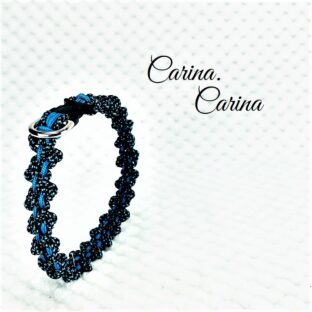 [キット]パラコードマクラメ編み＃92青と紺まだらの犬猫首輪No118