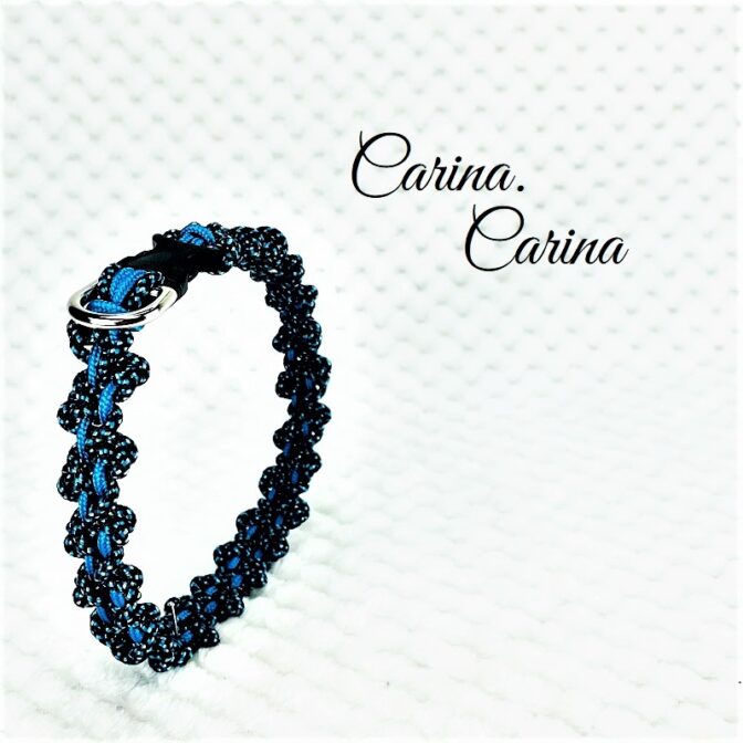 [キット]パラコードマクラメ編み＃92青と紺まだらの犬猫首輪No118