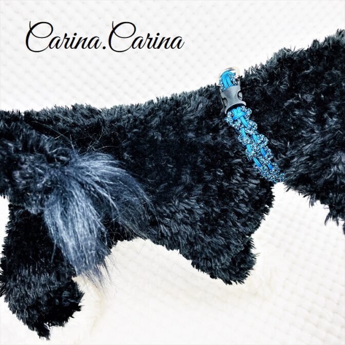 [キット]パラコードマクラメ編み＃92青と紺まだらの犬猫首輪No118