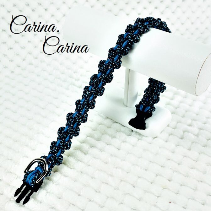 [キット]パラコードマクラメ編み＃92青と紺まだらの犬猫首輪No118