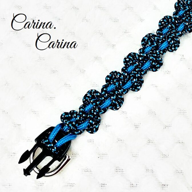 [キット]パラコードマクラメ編み＃92青と紺まだらの犬猫首輪No118