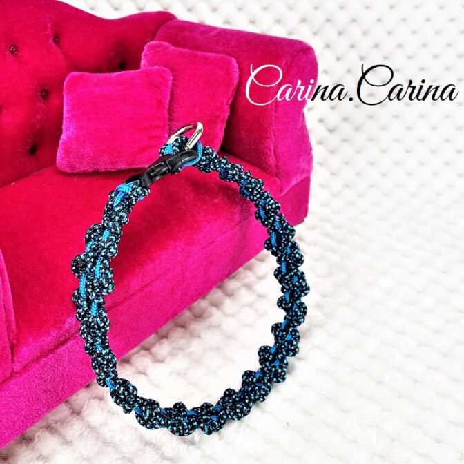 [キット]パラコードマクラメ編み＃92青と紺まだらの犬猫首輪No118