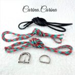 [キット]パラコード#79マクラメ編みネイビー・ターコイズまだらの中、小型犬用首輪No104