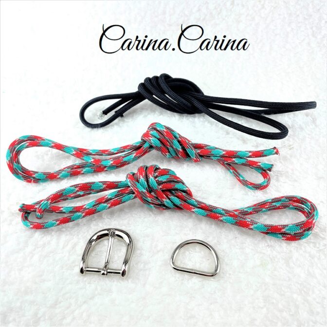 [キット]パラコード#79マクラメ編みネイビー・ターコイズまだらの中、小型犬用首輪No104