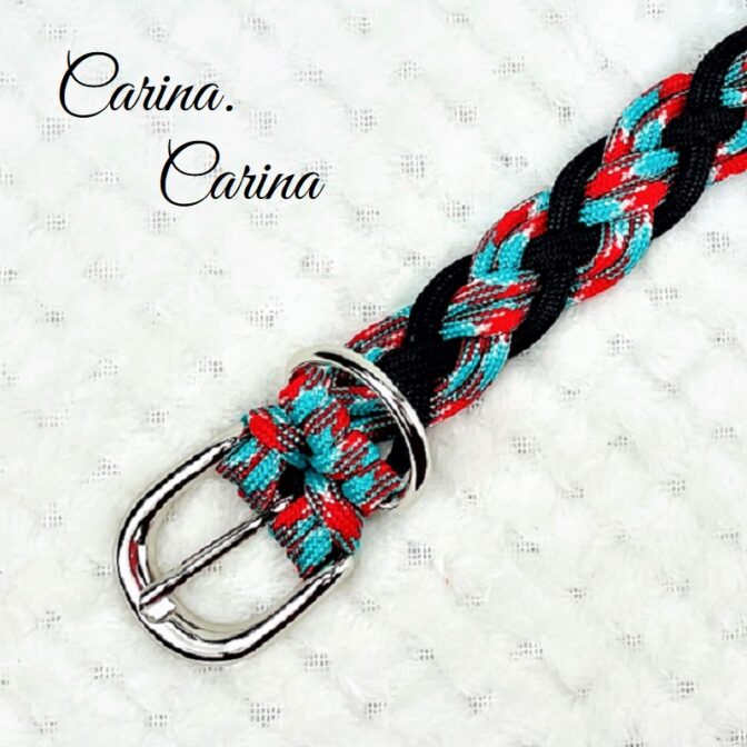 [キット]パラコード#79マクラメ編みネイビー・ターコイズまだらの中、小型犬用首輪No104