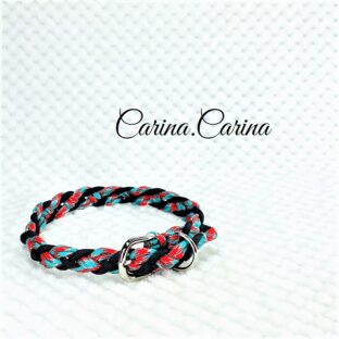 [キット]パラコード#79マクラメ編みネイビー・ターコイズまだらの中、小型犬用首輪No104