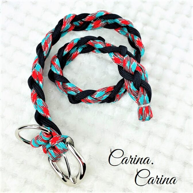 [キット]パラコード#79マクラメ編みネイビー・ターコイズまだらの中、小型犬用首輪No104