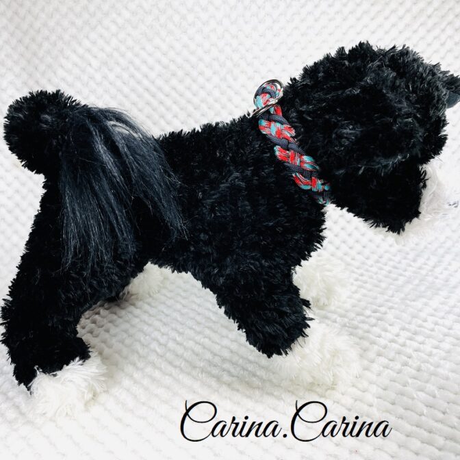 [キット]パラコード#79マクラメ編みネイビー・ターコイズまだらの中、小型犬用首輪No104