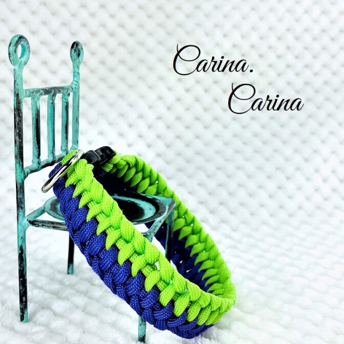 [キット]パラコード#81マクラメ編みグリーン・ブルーの中、小型犬用首輪No107