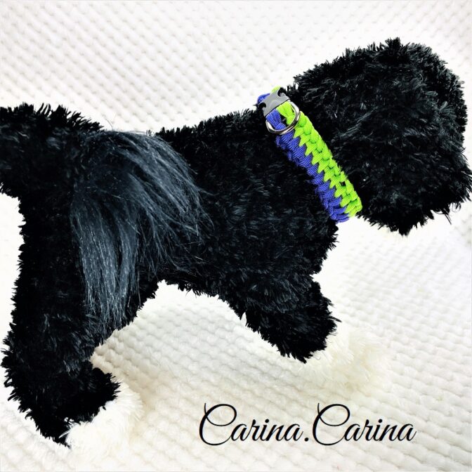 [キット]パラコード#81マクラメ編みグリーン・ブルーの中、小型犬用首輪No107