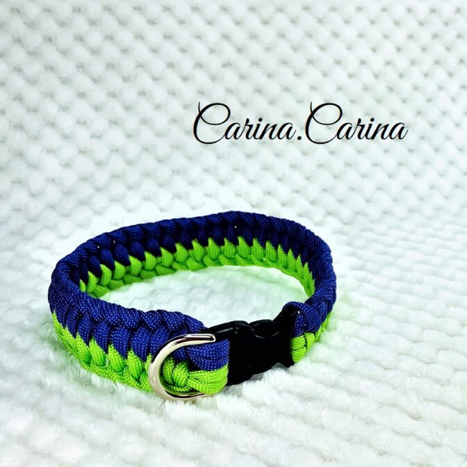 [キット]パラコード#81マクラメ編みグリーン・ブルーの中、小型犬用首輪No107