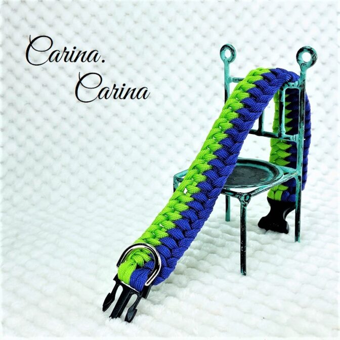 [キット]パラコード#81マクラメ編みグリーン・ブルーの中、小型犬用首輪No107