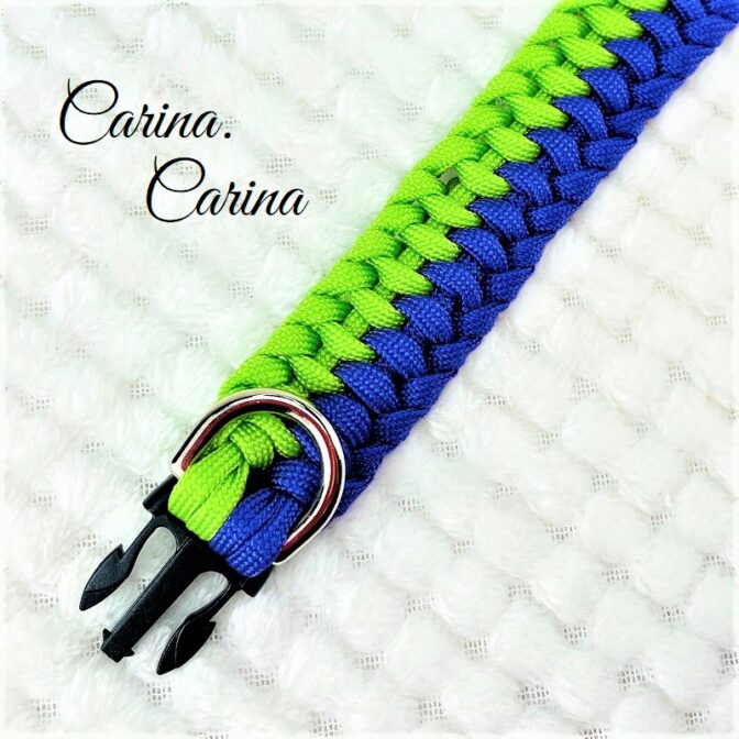 [キット]パラコード#81マクラメ編みグリーン・ブルーの中、小型犬用首輪No107