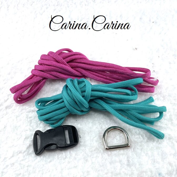 [キット]パラコード#83マクラメ編みローズ・ブルーの中、小型犬用首輪No109