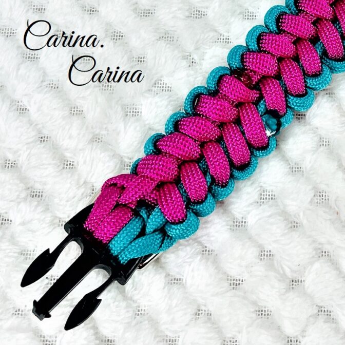 [キット]パラコード#83マクラメ編みローズ・ブルーの中、小型犬用首輪No109