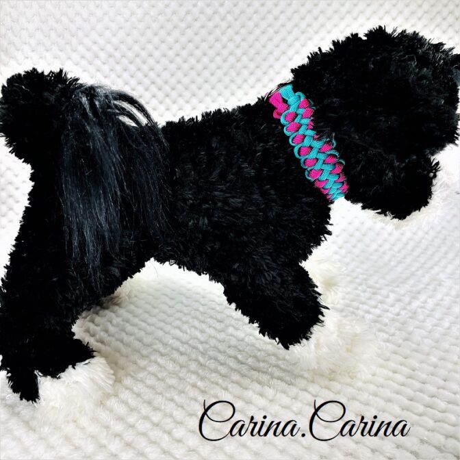 [キット]パラコード#83マクラメ編みローズ・ブルーの中、小型犬用首輪No109