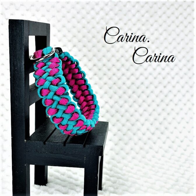 [キット]パラコード#83マクラメ編みローズ・ブルーの中、小型犬用首輪No109