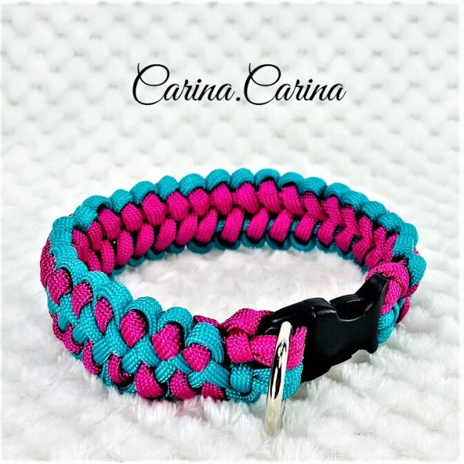 [キット]パラコード#83マクラメ編みローズ・ブルーの中、小型犬用首輪No109