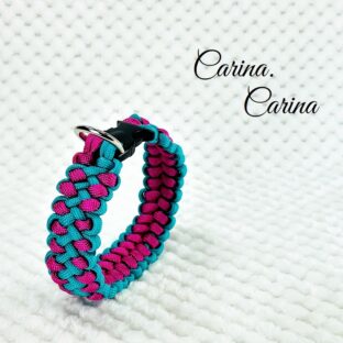 [キット]パラコード#83マクラメ編みローズ・ブルーの中、小型犬用首輪No109