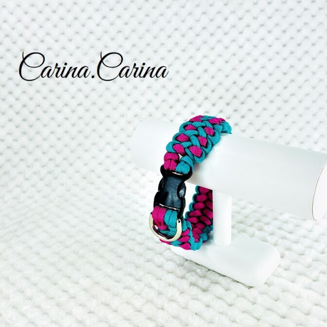 [キット]パラコード#83マクラメ編みローズ・ブルーの中、小型犬用首輪No109