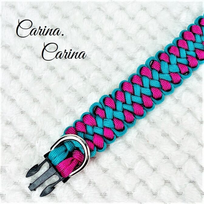 [キット]パラコード#83マクラメ編みローズ・ブルーの中、小型犬用首輪No109