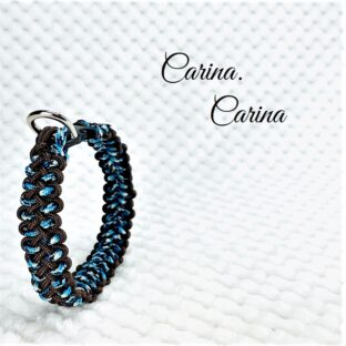 [キット]パラコードマクラメ編み＃84 茶と紺まだらの小型犬・猫首輪No110