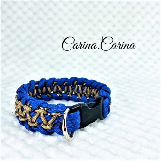 [キット]パラコードマクラメ編み#87ブルー・薄茶の中、小型犬用首輪No113