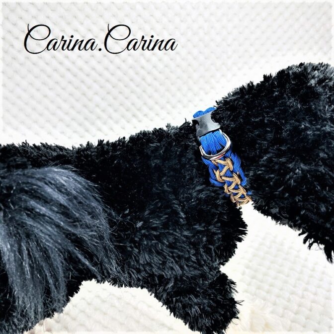 [キット]パラコードマクラメ編み#87ブルー・薄茶の中、小型犬用首輪No113