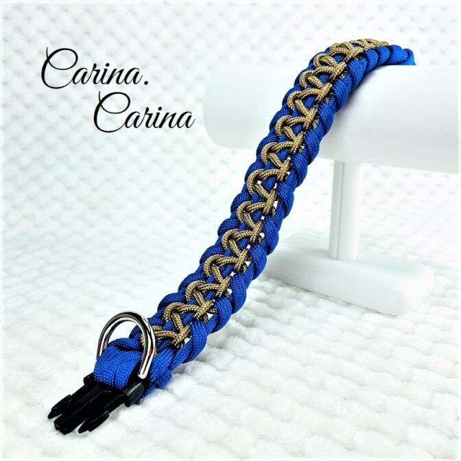 [キット]パラコードマクラメ編み#87ブルー・薄茶の中、小型犬用首輪No113