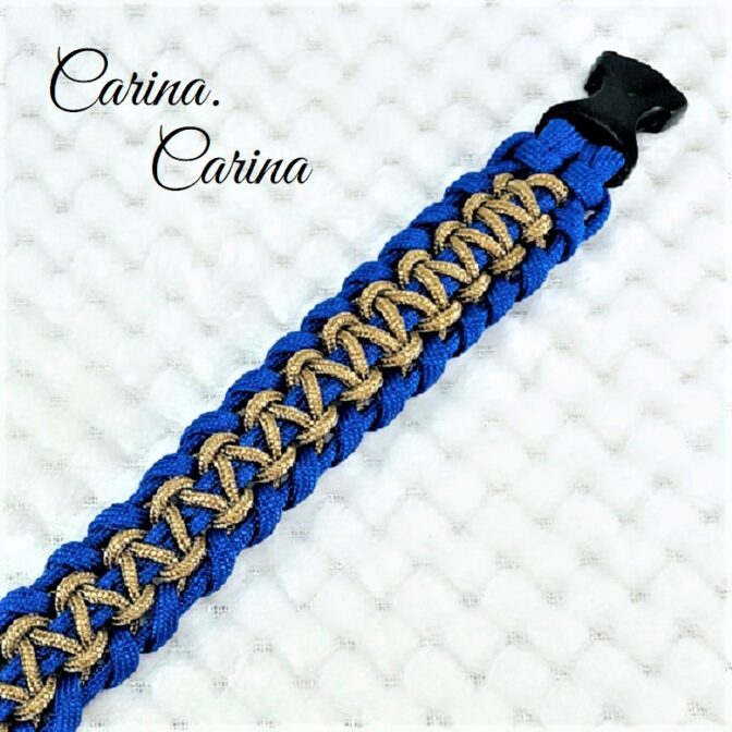 [キット]パラコードマクラメ編み#87ブルー・薄茶の中、小型犬用首輪No113