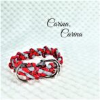 [キット]パラコードマクラメ編み#88レッド・シルバーグレーの中、小型犬用首輪No114