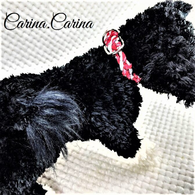 [キット]パラコードマクラメ編み#88レッド・シルバーグレーの中、小型犬用首輪No114