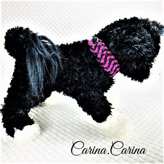 [キット]パラコードマクラメ編み#89 ローズとブラックの中、小型犬用首輪No115