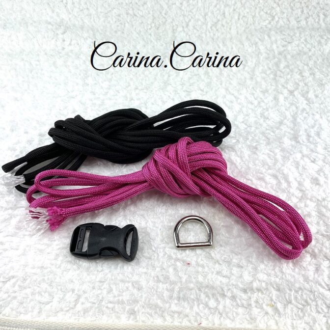 [キット]パラコードマクラメ編み#89 ローズとブラックの中、小型犬用首輪No115