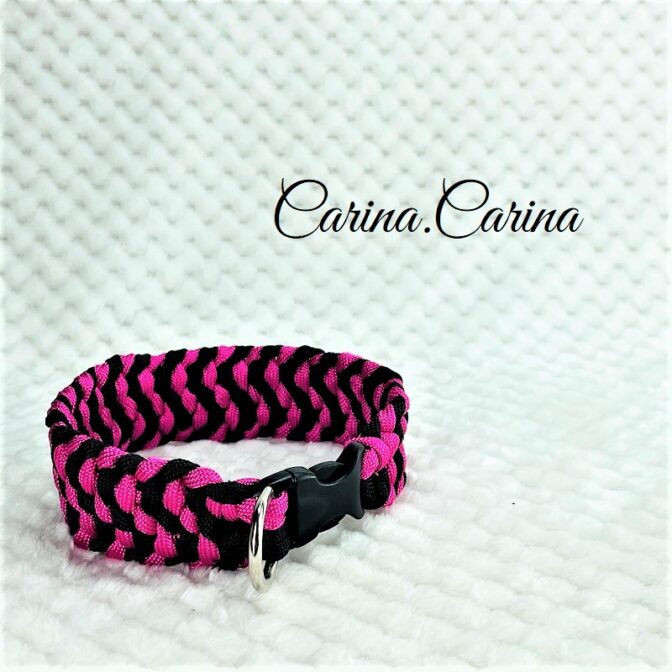 [キット]パラコードマクラメ編み#89 ローズとブラックの中、小型犬用首輪No115